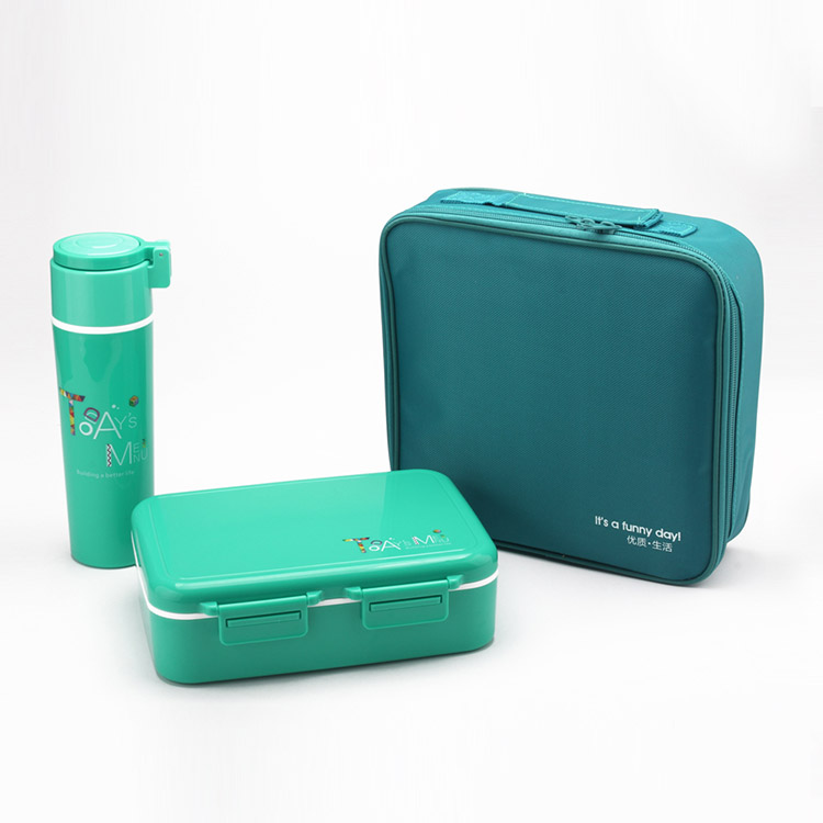 Plastic Lunch Box with 3 Compartment with water bottle and bag one set